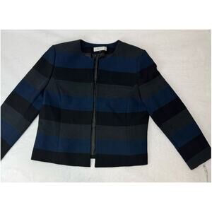 Tahari ASL Blazer Jacket Chic Black Blue Stripe Long Sleeve Plus Women's Size 16